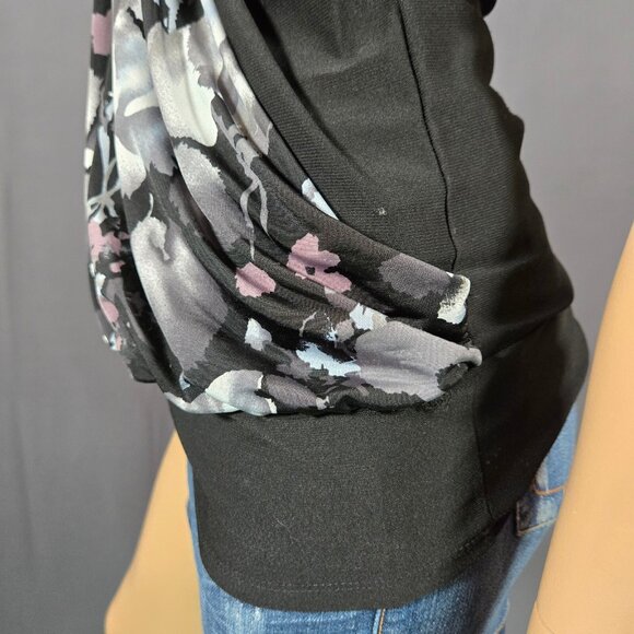 Y2K McBling Black Floral Sleeveless Top Big Buckle Size M Gothic Fairy Babydoll - Picture 6 of 10